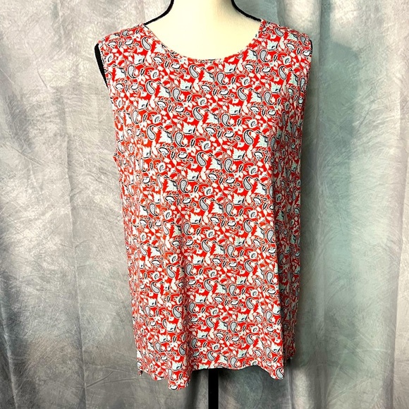 J Jill Red Paisley Floral Print Sleeveless High Low Tank - LP - Picture 1 of 10